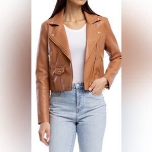 Blank NYC Faux Leather Moto Jacket Size XL Thick Skin Tan